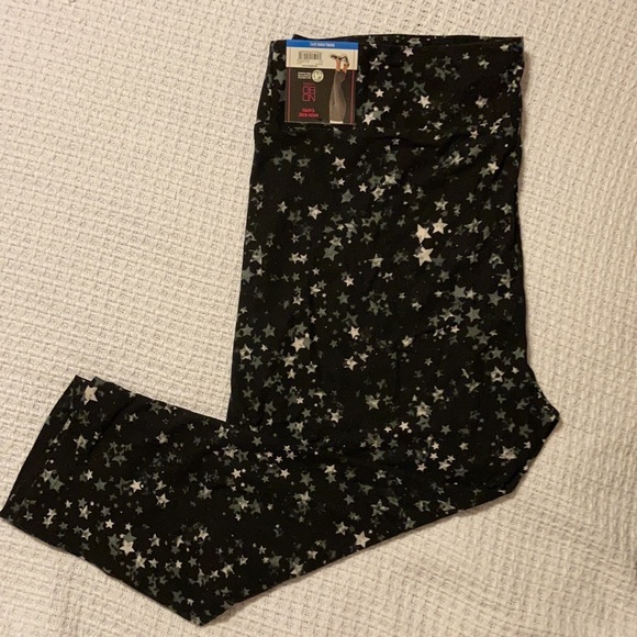 Stars High Rise Capri leggings Pant 3X black white - Picture 2 of 5